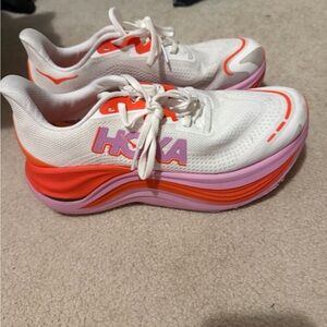 Hoka White and Orange Athletic Shoes